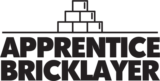 Apprentice Bricklayer design: A small pyramid of bricks on a line above bold black "APPRENTICE BRICKLAYER" lettering.
