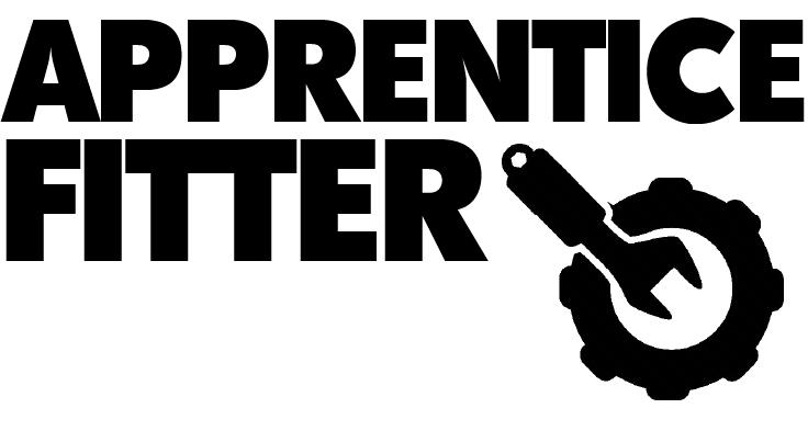 Apprentice Fitter design: Bold black "APPRENTICE FITTER" lettering with a spanner-in-gear icon.