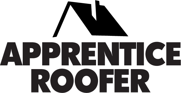 Apprentice Roofer design: A black roof-line silhouette with a chimney above bold "APPRENTICE ROOFER" lettering.