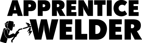 Apprentice Welder design: Bold black "APPRENTICE WELDER" lettering with a silhouette of a welder in a helmet with sparks flying from the torch.